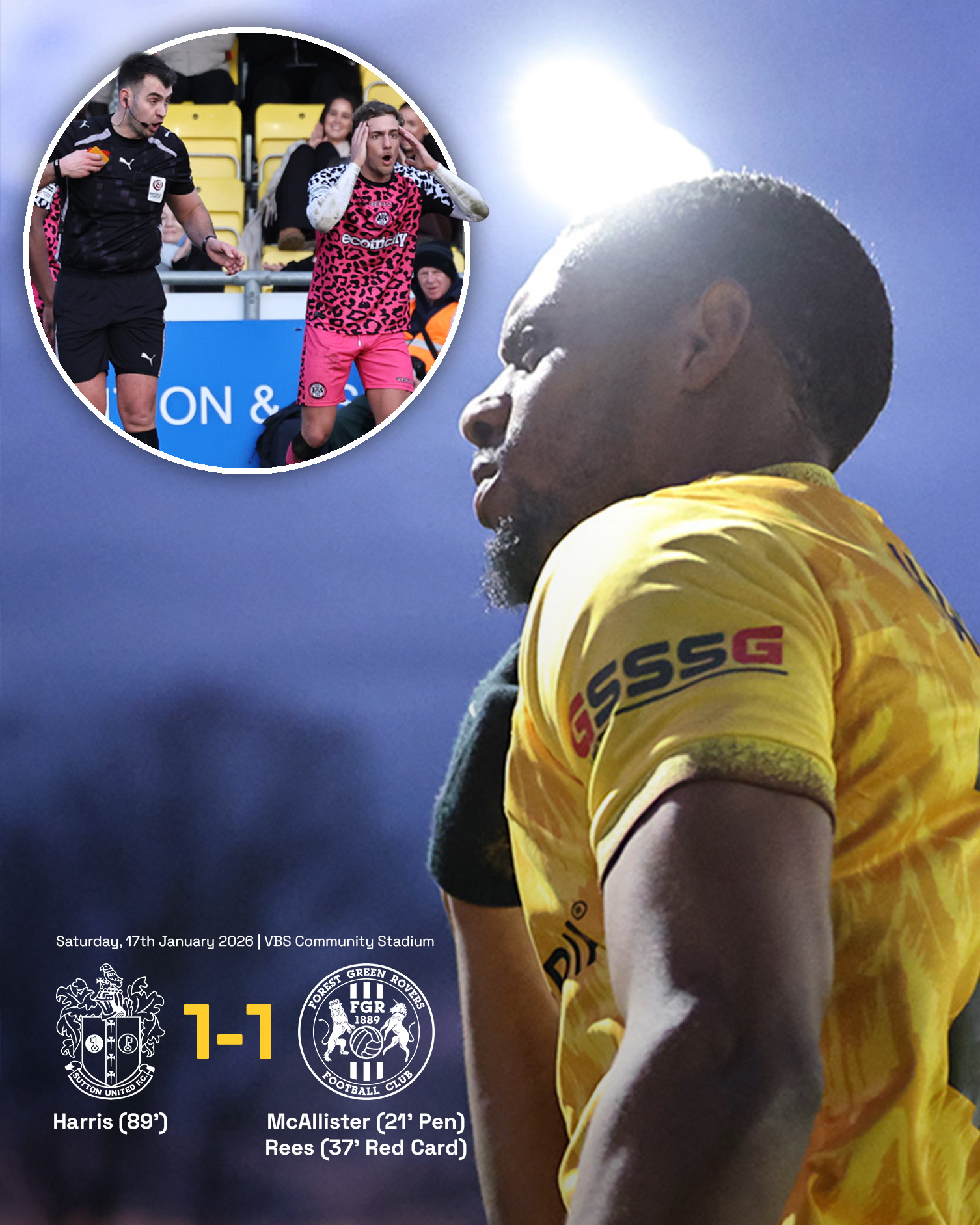 Sutton United versus Forest Green Rovers full-time graphic